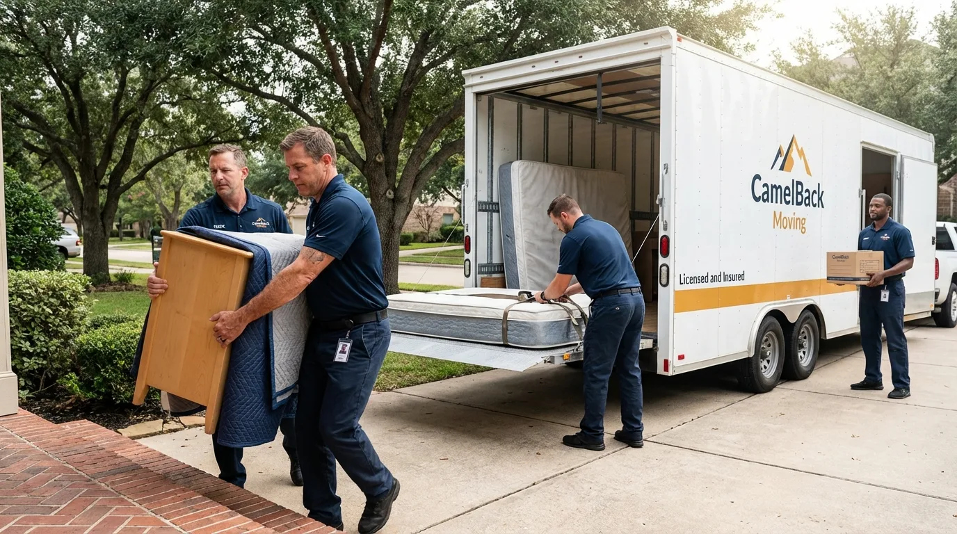 Crew loading residential truck for cross-state move from Heathsville, VA