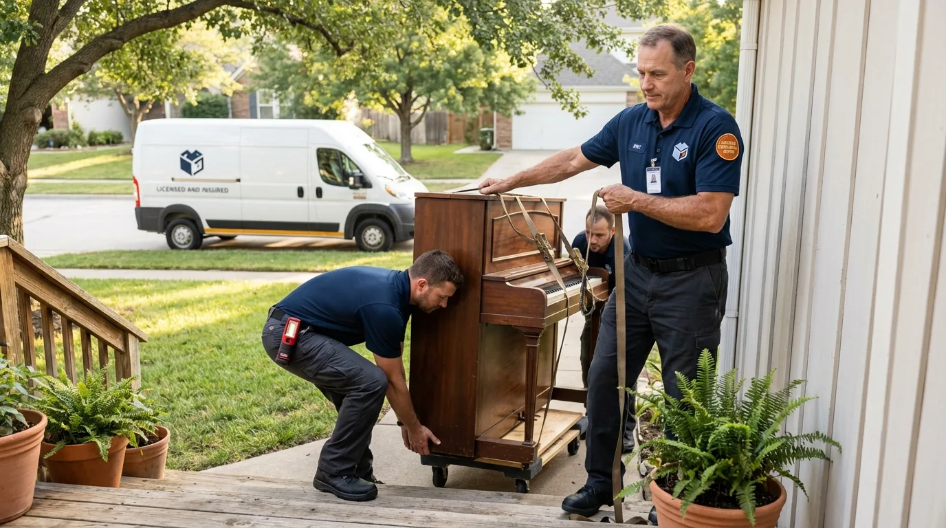 Licensed piano movers securing grand piano in Heathsville, VA