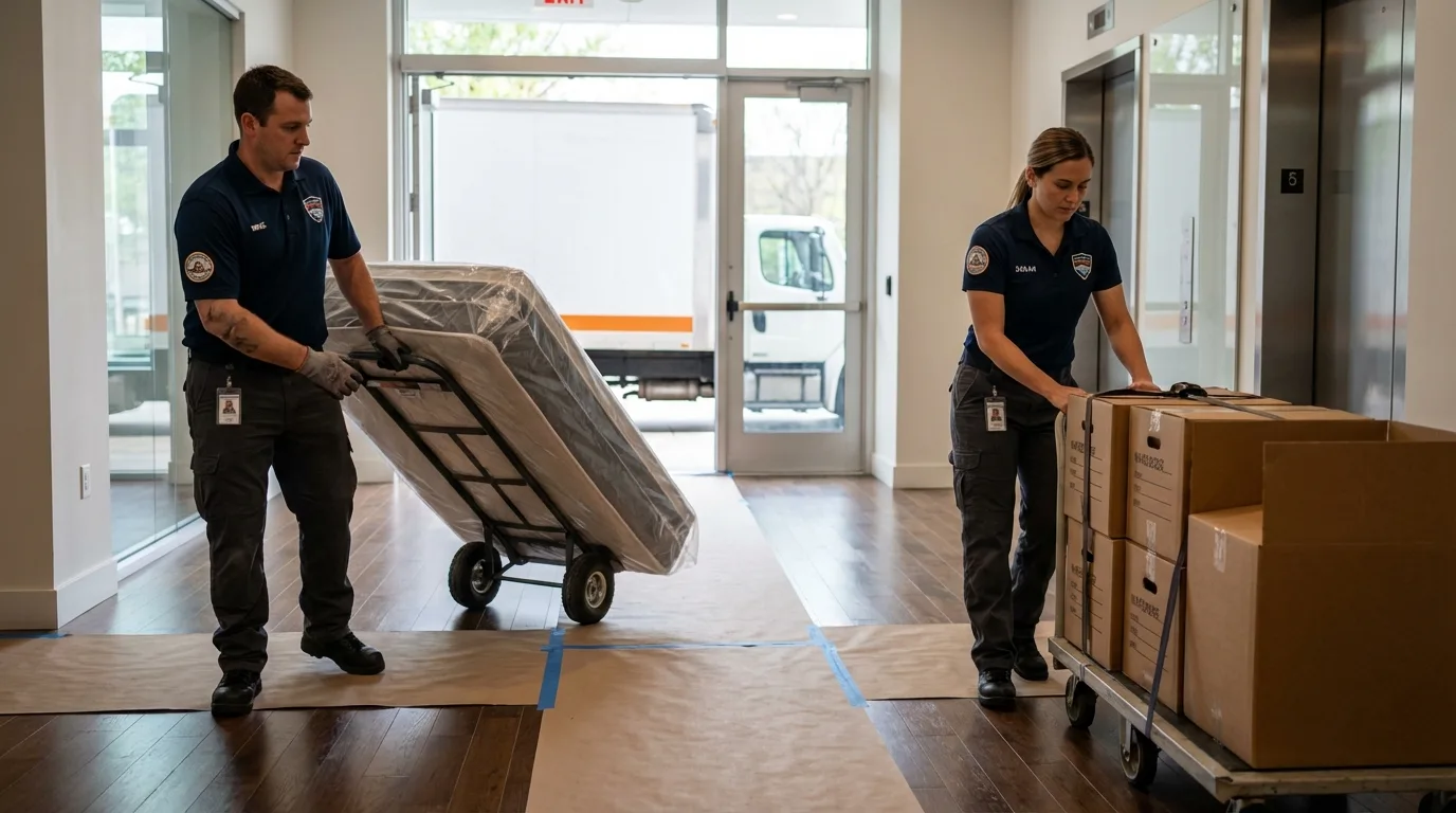 Professional apartment movers loading elevator in Heathsville, VA